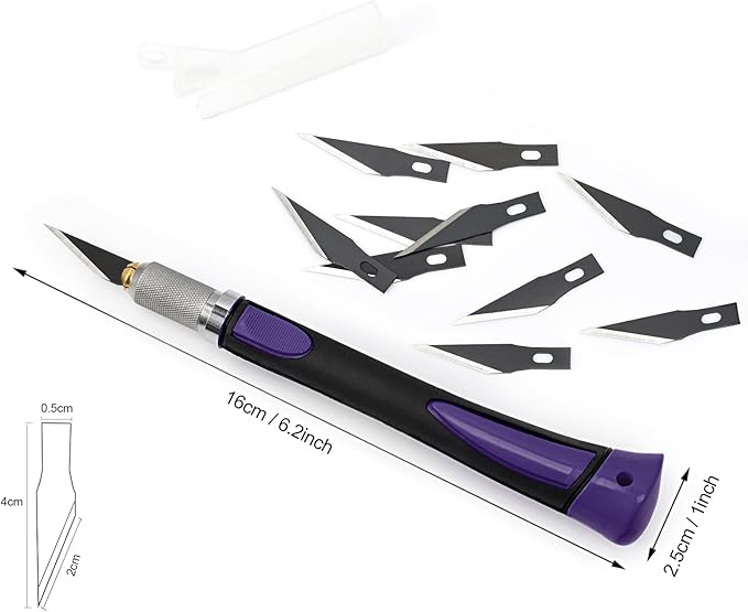 EHDIS Precision Hobby Knife Set Utility Craft Knife Kit with 10PCS Blades for Art, Working-Stencil, Scoring, Scrapbooking, Architecture Modeling, Crafting, Precision Knife (Purple)