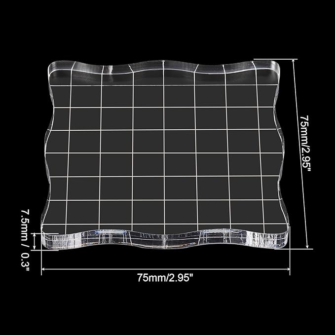 PATIKIL 3" x 3" Acrylic Stamp Block, Clear Stamping Block with Grid Lines Decorative Mounting Blocks Wave for Scrapbooking DIY Crafts Card Making