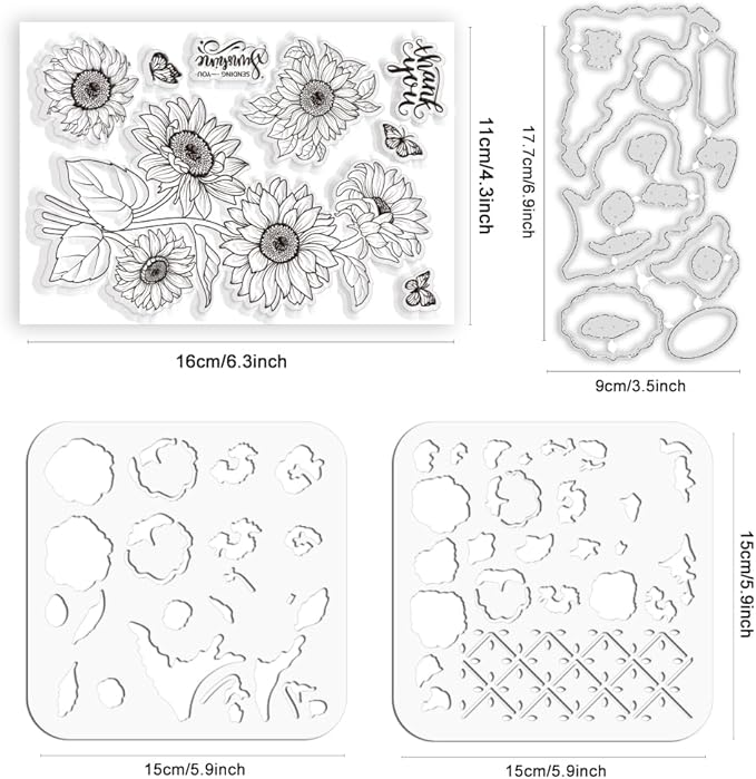 ORIGACH Realistic Pansy Stamps and Dies and Layering Coloring Stencil Set, Silicone Stamps Metal Die Cut and Flower Stencil Template for Card Making Scrapbooking DIY Crafting