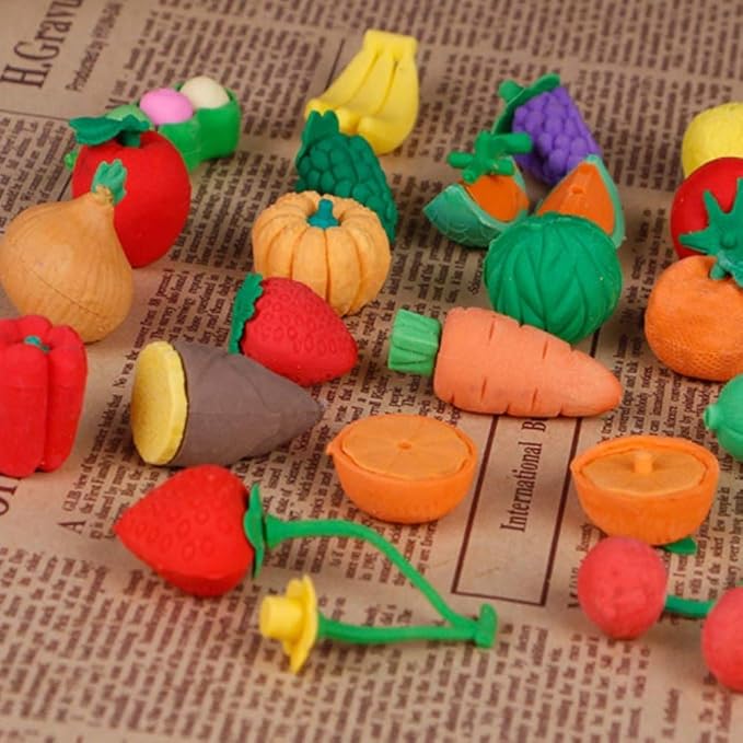 72 Pcs Assorted Food Pencil Erasers Toy Set, Cake Dessert Fruit Puzzle Erasers Toys for Kids Reward Party Favors (Food)