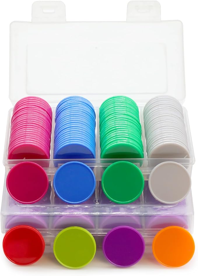 Set of 100 Opaque Plastic Learning Counters Mini Poker Chips Game Tokens with Storage Box (Red, 1.26 Inch)