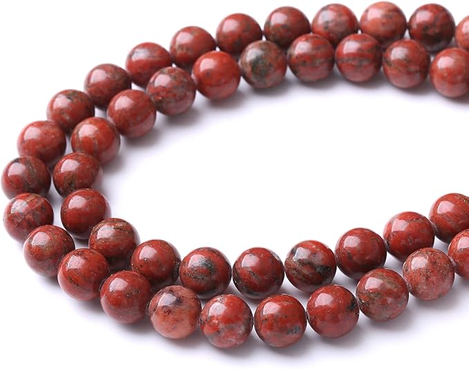 32PCS 12MM Natural Red Seasame Jasper Stone Beads Energy Healing Beads for DIY Jewelry Bracelet Necklace Making for Jewelry Making 15Inch