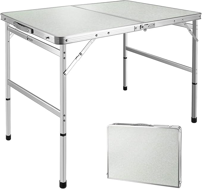 VILLEY Folding Camping Table, 3ft Small Portable Lightweight Outdoor Table with Aluminum Adjustable Legs for Travel Picnic Cooking Beach
