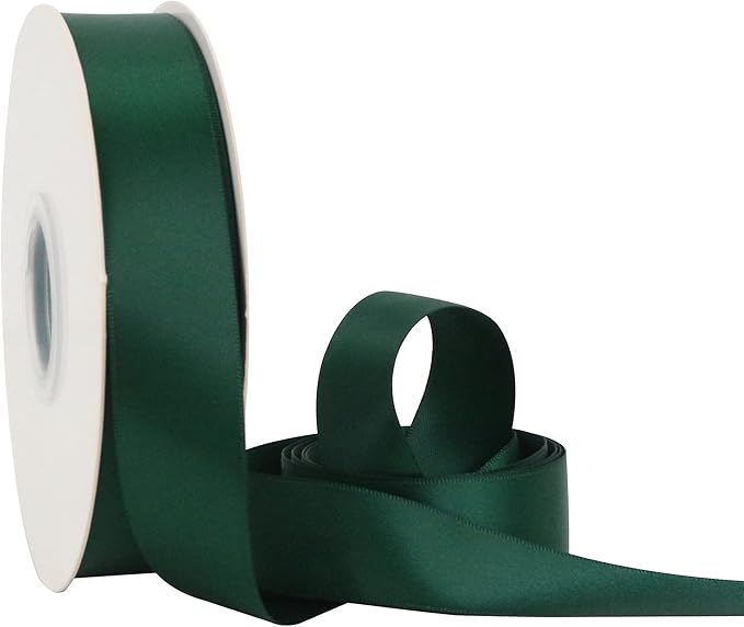 HUIHUANG Hunter Green Ribbon Green Satin Ribbon 1 inch x 50 Yards Double Face Satin Ribbons for Christmas Tree Decor Gift Wrapping Crafts Bows Floral Bouquet Cake Box Wedding Invitation Card