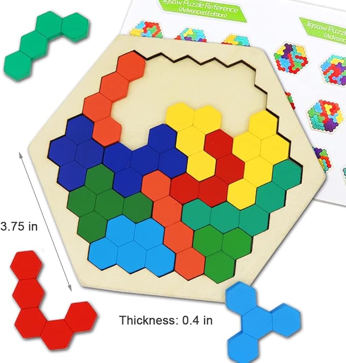 2 Pack Wooden Russian Blocks Puzzle + Hexagon Puzzles for Kids & Adults, Wooden Block Puzzle Intelligence Brain Teasers Toy Logic Game STEM Educational Gift for Children