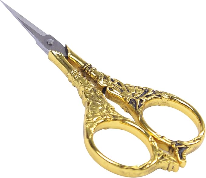 BIHRTC Vintage European Style Scissors Stainless Steel for Cross Stitch Cutting Embroidery Sewing Handcraft Craft Art Work DIY Tool(Gold)