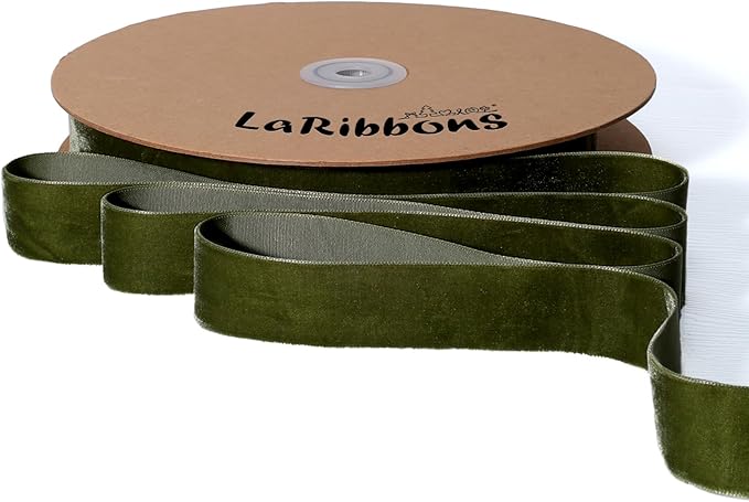 LaRibbons Thin Velvet Ribbon 1 Inch x 25 Yards, Moss Green Velvet Ribbon for Christmas Tree, Gift Wrapping, Wreath Bow, Outdoor Decoration