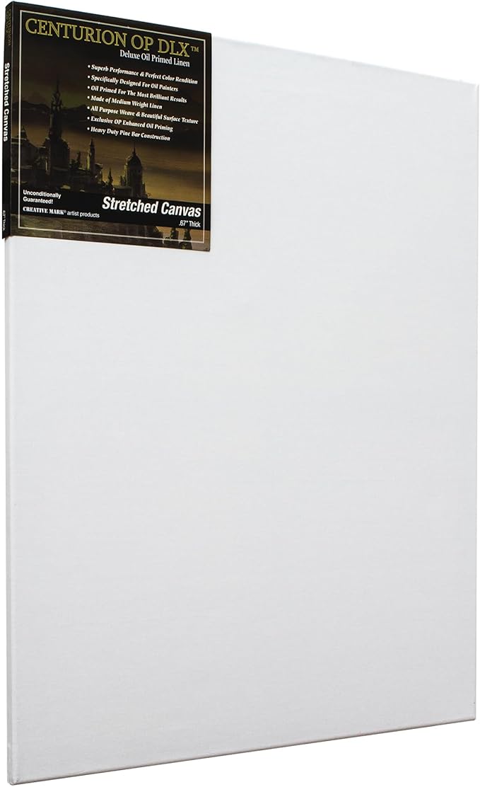 Centurion Deluxe Professional Oil Primed Linen Stretched Canvas, 11oz Linen, 12x36 - Box of 6, 0.67" Deep Canvases, Kiln-Dried Stretchers, Back Stapled, Premium Medium Weight Canvas for Oil Paintings