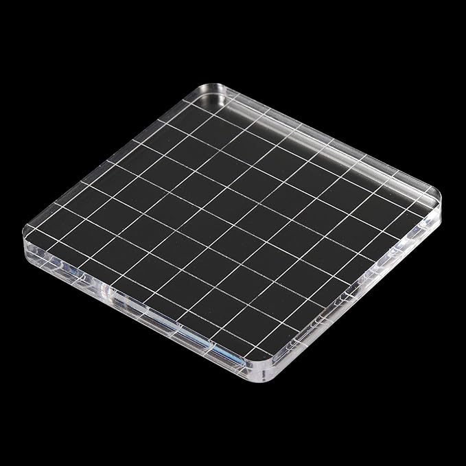 PATIKIL 3" x 3" Acrylic Stamp Block, Clear Stamping Block with Grid Lines Decorative Mounting Blocks Square for Scrapbooking DIY Crafts Card Making