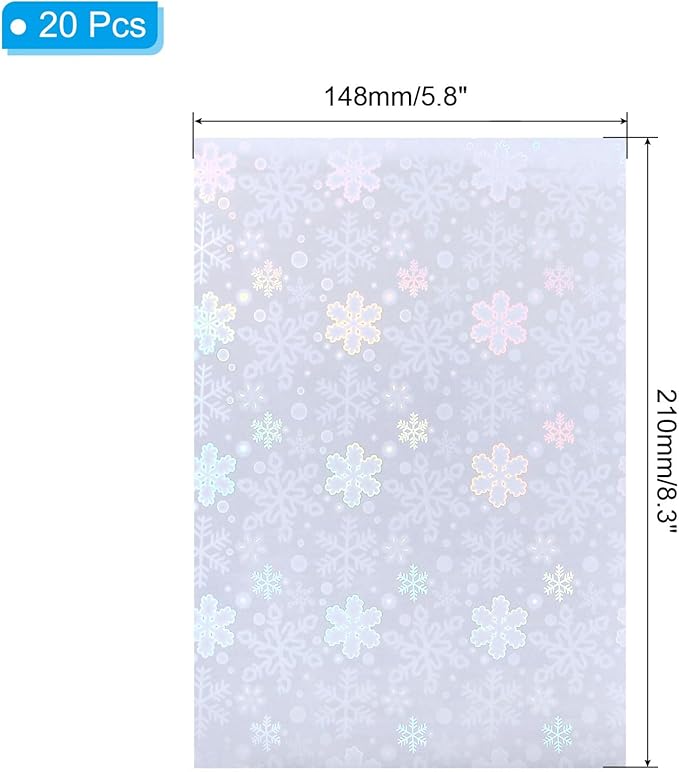 PATIKIL 8.3x5.8 Holographic Sticker Paper, 20Sheets A5 Polypropylene Self-Adhesive Transparent Waterproof Laminate Overlay Film for Photo Cards Scrapbook Decorations, Snowflake