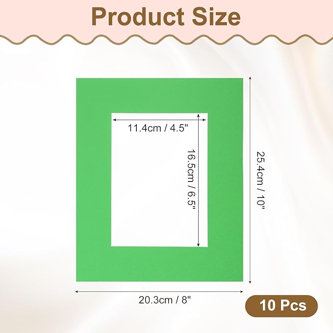 uxcell 10Pcs Picture Mats, 8 x 10 Mat Board Center for 5 x 7 Pictures Acid Free White Core Bevel Cut Frame Mattes for Display Art Measuring, Green
