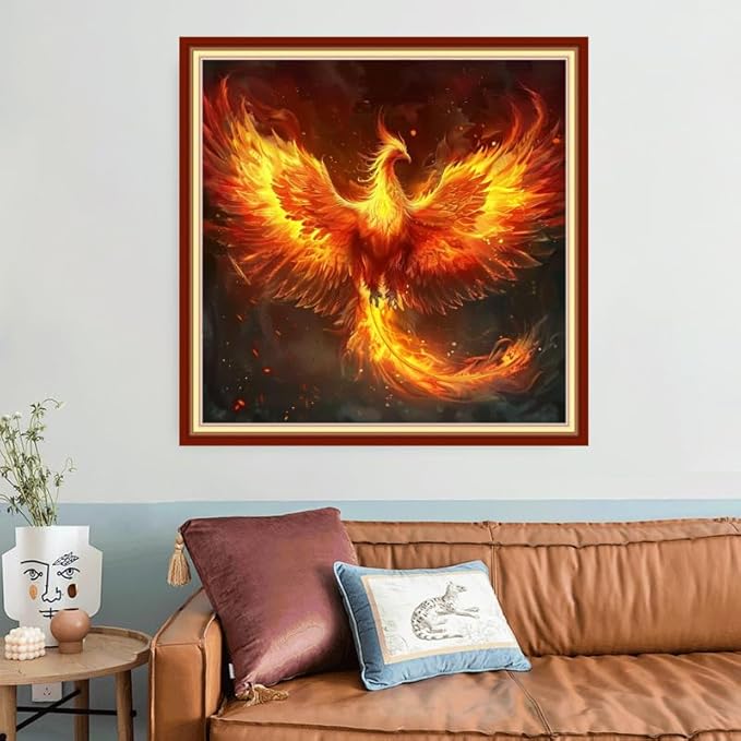 Joyhoor Stamped Cross Stitch Kits for Beginners, Needlepoint Kits for Adults, 11CT Counted Embroidery Kits-Fire Phoenix 18x18 inchs