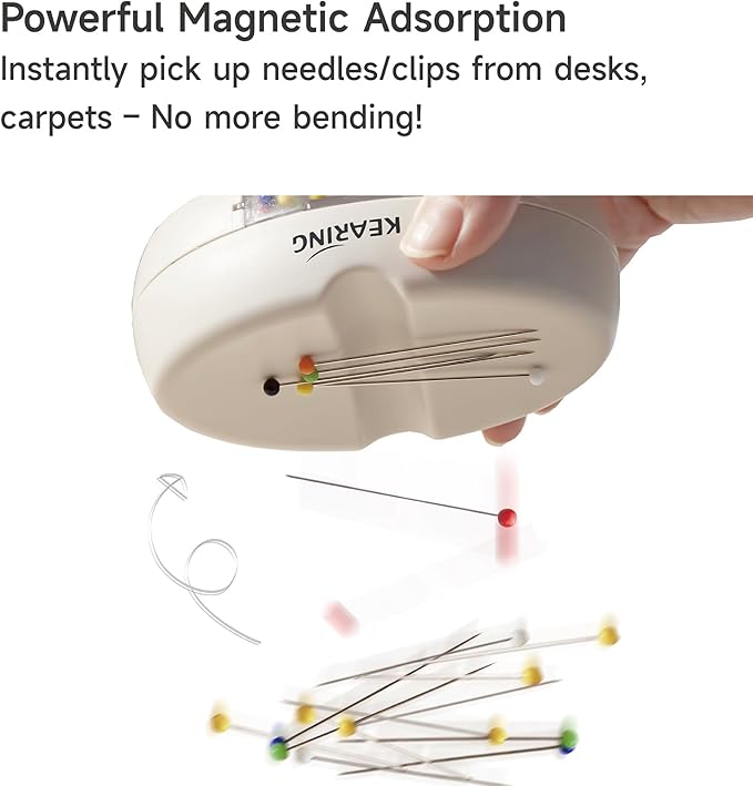 KEARING Magnetic Pin Cushion with Storage Drawer - Strong Magnet Pin Holder for Sewing - Beige Pincushion Caddy Organizer for Quilting Pins, Paper Clips, Screws - Sewing Accessories