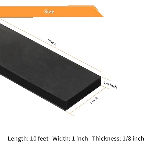 DOBTIM Solid Neoprene Rubber Strips with Adhesive Backing 1/8 (.125)" Thick x 1" Wide x 10' Long, Self Adhesive Rubber Sheets, Rolls & Strips for DIY Gaskets Crafts Pads Seals Warehouse Flooring