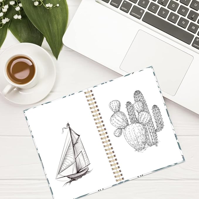 A5 Blank Notebook - 70 Sheets/140 Pages Blank Paper Notebook, 100 GSM Thick White Paper, 5.8" x 8.3" Spiral Blank Journal, Flowers