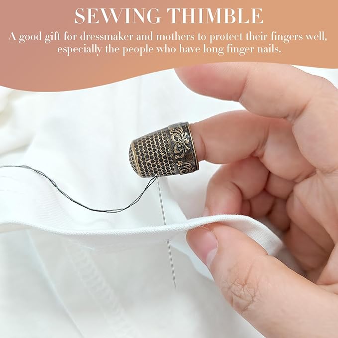 FR 4Pcs Sewing Thimbles, Metal Thimbles for Hand Sewing Finger Protector Knitting Needlework DIY Tools Bronze