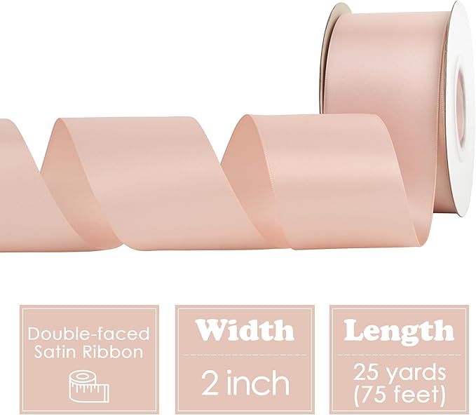 HUIHUANG Rose Gold Satin Ribbon 2 inch Wide Double Faced Satin Ribbon Rose Gold Ribbon for Gift Wrapping, Bows Making, Flower Bouquet, DIY Crafts, Bridal Shower, Holiday Party Decor-25 Yards/Roll