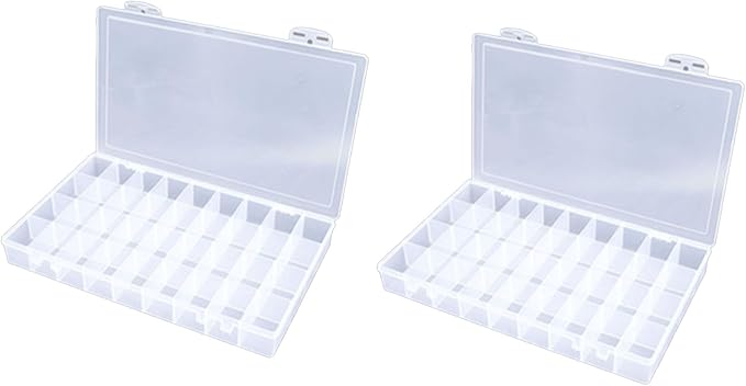 Feadily 2PCS 36 Grids Large Plastic Organizer Box with Dividers, Compartment Organizer Box for Nail Accessories/Screw/Sewing Arts and Oil Paint, Bead Storage Containers 14.9" x 9.2" x 1.9" (Clear)