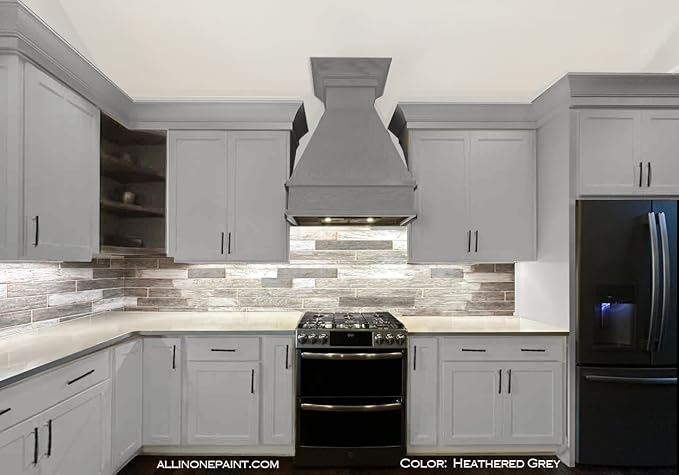 ALL-IN-ONE Paint, Durable cabinet and furniture paint. Built in primer and top coat, no sanding needed. Includes our 30 featured color card - Heathered Gray (light cool gray), 8oz Sample