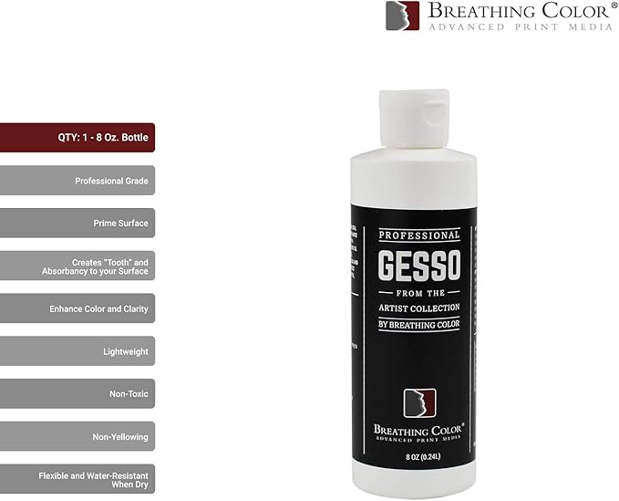 White Gesso Canvas Primer Bundle 8 oz. with Application Brush and Sandpaper. Keep Paint from Absorbing! Whether Acrylics, Oils, Watercolors or Pastels, Make Every Painting Look its Absolute Best
