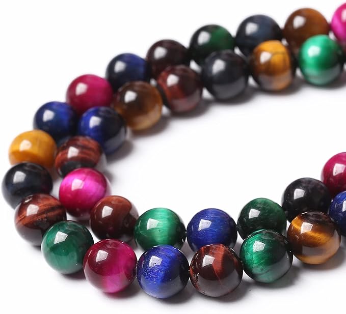 90pcs 4mm AAA Natural Colorful Tiger Eye Stone Beads Gemstone Round Spacer Loose Beads for Jewelry Making DIY Bracelet Necklace(Colorful Tiger Eye Stone, 4mm)