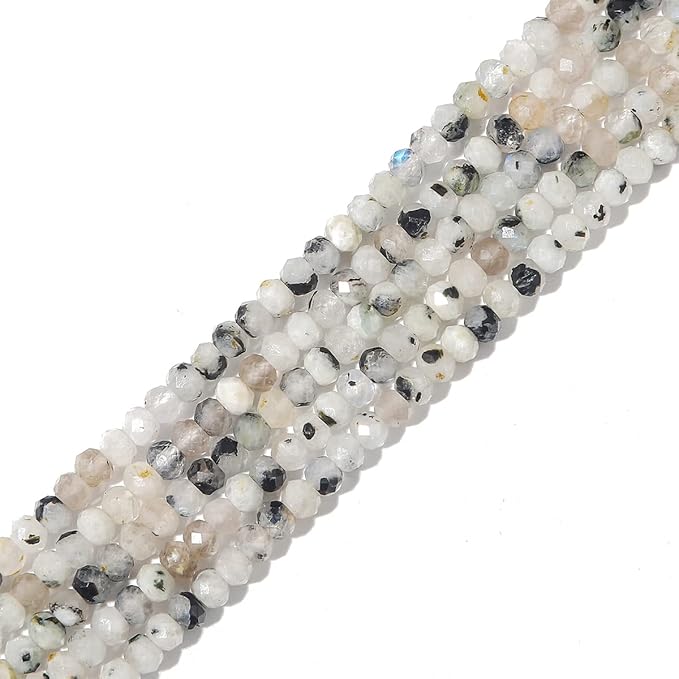 Natural White Spectrolite Beads 4x2mm 120pcs Faceted Rondelle Loose Semi Gemstone Beads for Jewelry Making Design