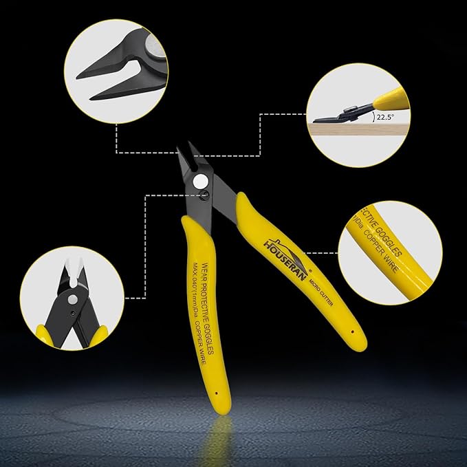 Flush Cutters, 5 Pack, 5 Inch Micro Flush Cut Pliers with Spring, Side Cut Nippers, Mini Wire Cutters Model Nippers Flush Cutters for Jewelry Making, Plastic Models, Zip Ties, Electronics