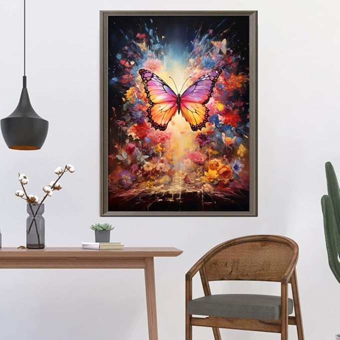 Leczany Cross Stitch Stamped Kit for Adults or Kids - Colorful Butterfly | DIY Embroidery Starter Patterns Craft Kit Needlepoint for Beginner | 11CT, 3 Strands | 13x16.9 inches