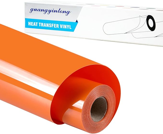 guangyintong Orange Heat Transfer Vinyl HTV Rolls, 12" x 8ft Orange Iron on Vinyl for T-Shirts Glossy Surface HTV for All Cutter Machines Easy to Cut & Weed for Heat Design