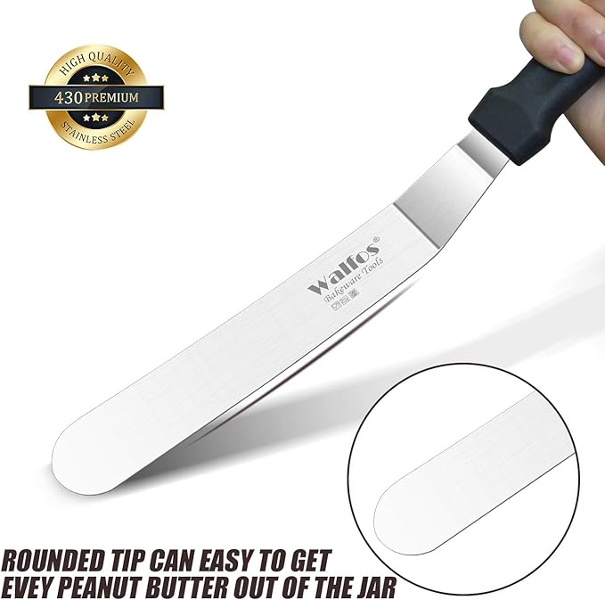 Walfos Icing Spatula, Stainless Steel Cake Spatula with Sturdy and Durable Handle Cake Decorating Spatula - Multi purpose Use for Home, Kitchen or Bakery (6” Angled + 8" Straight)…