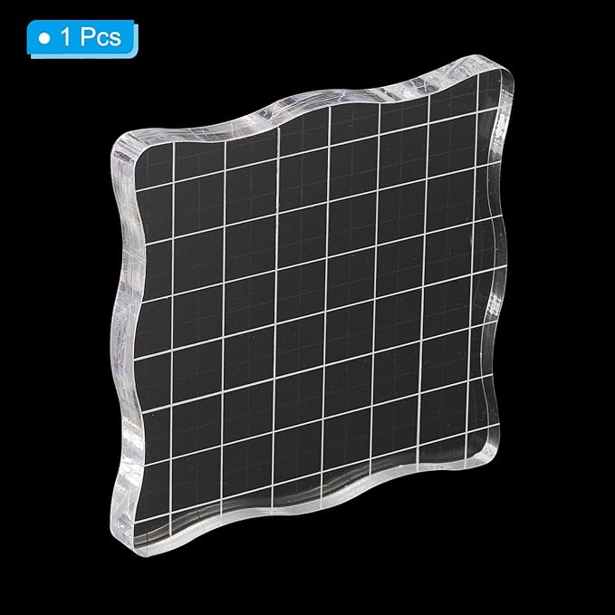 PATIKIL 3" x 3" Acrylic Stamp Block, Clear Stamping Block with Grid Lines Decorative Mounting Blocks Wave for Scrapbooking DIY Crafts Card Making