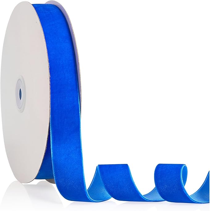 1" X 20 Yards Royal Blue Velvet Ribbon for Christmas Tree Wreath Decoration Handmade Crafts Ornaments Gift Wrapping & Bow Making
