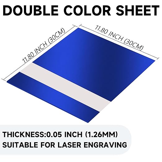 5PCS Laser Engraving Double Color ABS Plastic Sheet,Two-Tone Laserable Engraving Plastic Sheets for Name Badge,Office Label,Laser Artistic Product,Size 11.73" x 11.73",Brushed Blue/White