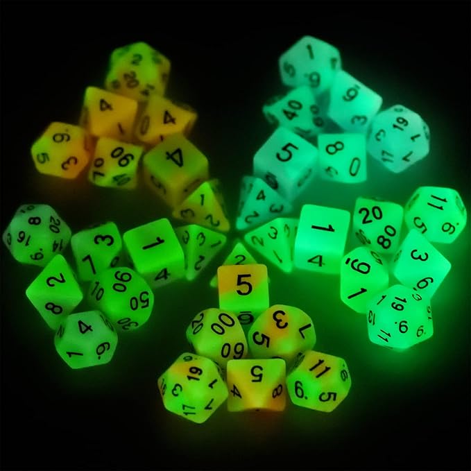 Glow in The Dark DND Dice Set 11 x 7 Polyhedral Dice (77pcs) for Dungeons and Dragons Tabletop Role-Playing Games, with a Drawstring Bag