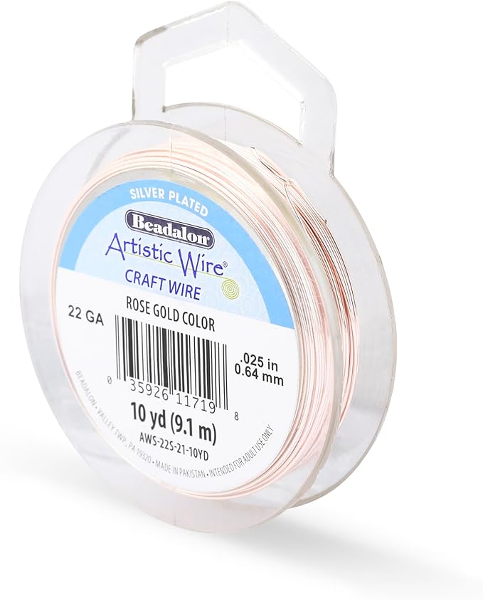 Artistic Wire, 22 Gauge Silver Plated Tarnish Resistant Colored Copper Craft Wire, Rose Gold Color, 10 yd