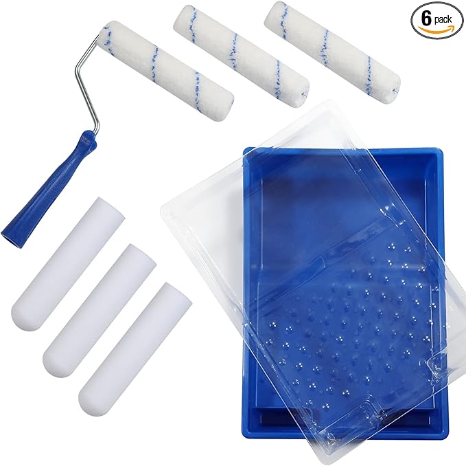 Foam Paint Roller, 6-inch Paint Roller Tray Set Includes Microfiber Roller Covers, Foam Roller Refills, High-Density Sponge Rollers for Painting Walls, Cabinet Brings Finest Finishes(9 Piece)