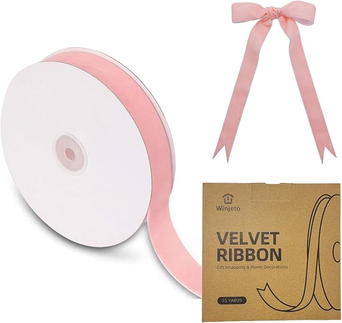 15 Yards Velvet Ribbon 1 Inch Single Face Pink Velvet Ribbon Spool Prefect for Wedding, Ribbons for Gift Wrapping, Vintage Christmas Decor Tree Ornaments Wreath Hair Bows, Ribbons for Crafts