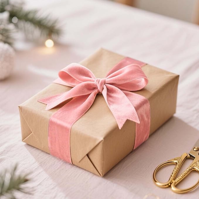 LaRibbons Thin Velvet Ribbon 1 Inch x 25 Yards, Pink Velvet Ribbon for Christmas Tree, Gift Wrapping, Wreath Bow, Outdoor Decoration