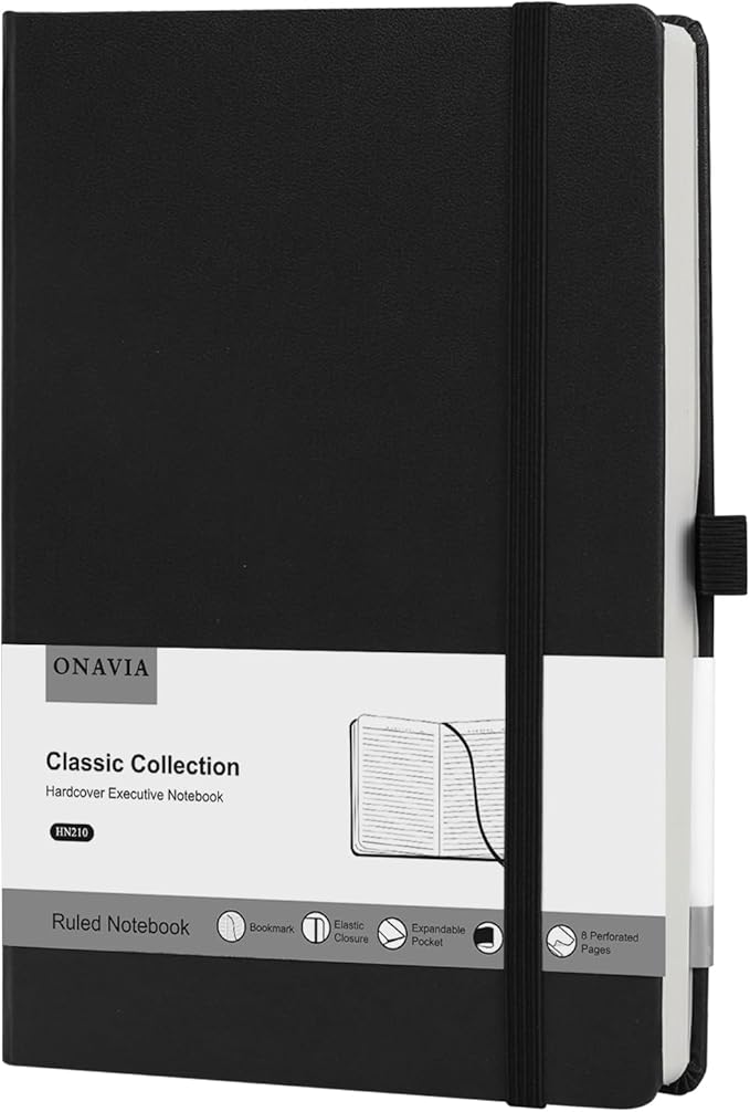 Lined Journal Notebooks for Work, Travel, College, A5 Size 100 GSM Thick Paper, Classic Ruled Journaling Notebook, Hardcover Notepad for Writing 160 Pages, 5.5 x 8.3 inch, Black