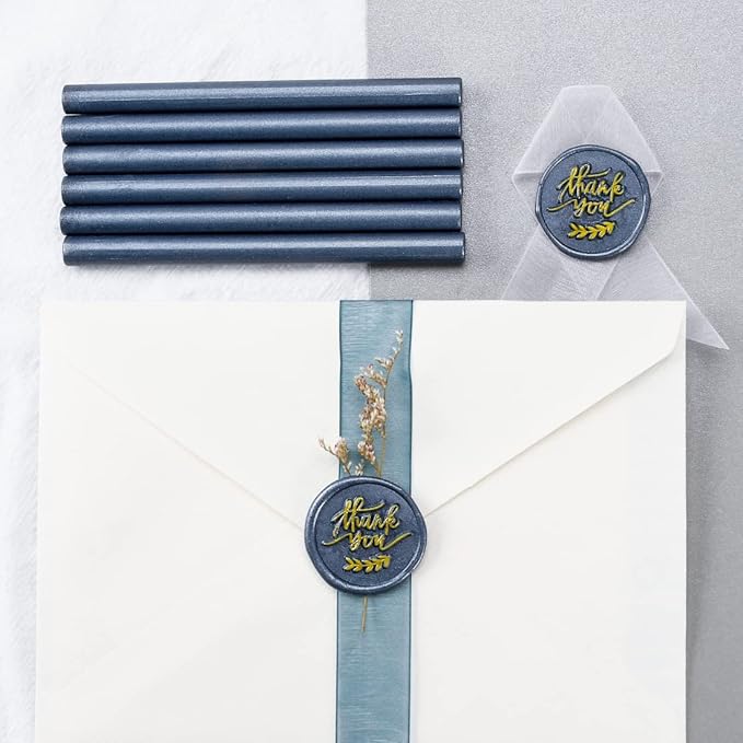 16 PCS Hot Glue Wax Sticks in Steel Blue Color for Mini Glue Gun, Make Wax Seals for Wedding Invitations Thanks Card Envelopes Gift Wrapping