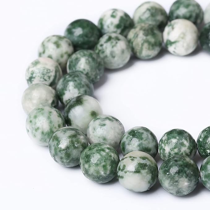 32pcs 12mm Natural Green Spot Stone Stone Beads for Jewelry Making Loose Spacer Round Beads DIY Bracelets Necklaces 15" (12mm, Green Spot Stone)
