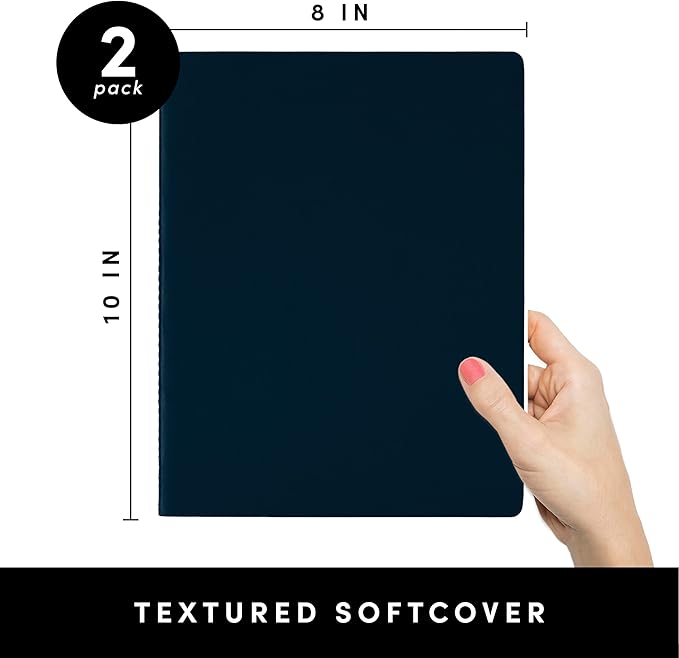 PAPERAGE Soft Cover Blank Journal Notebook, 2 Pack, (Navy), 100 Pages, Large 7.5 inches x 9.5 inches, Ideal for Sketch Book, Note Taking & Travel Journal