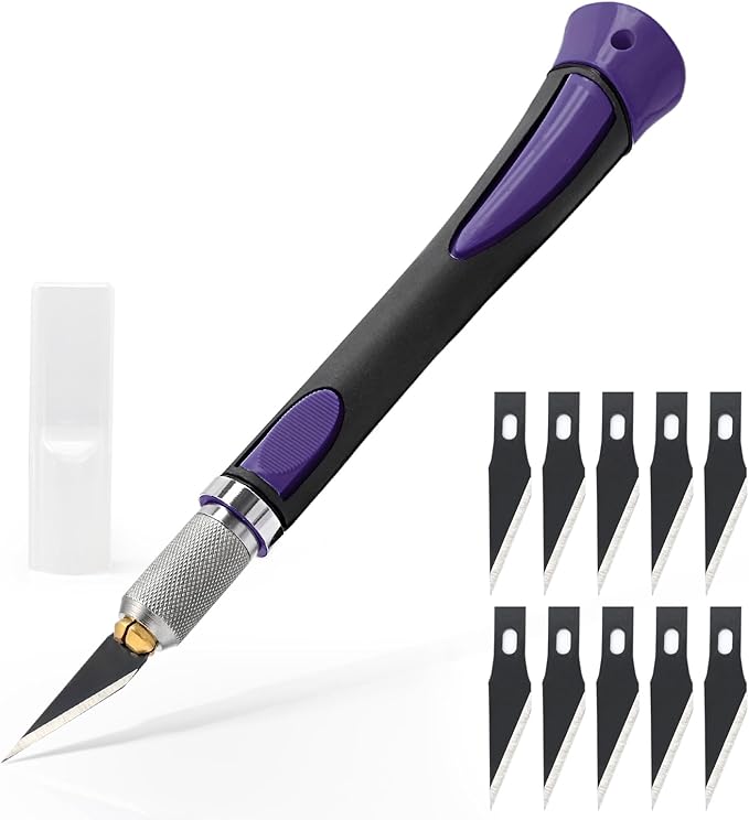EHDIS Precision Hobby Knife Set Utility Craft Knife Kit with 10PCS Blades for Art, Working-Stencil, Scoring, Scrapbooking, Architecture Modeling, Crafting, Precision Knife (Purple)