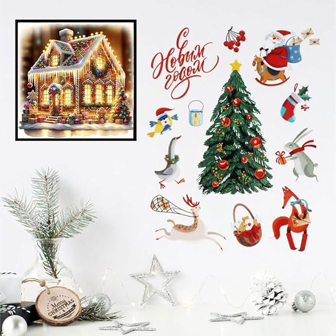 Christmas Stamped Cross Stitch Kits - Christmas House Counted Cross Stitch Kits for Beginners Adults Needlepoint Cross-Stitch Patterns Dimensions Needlecrafts Embroidery Kits Arts and Crafts