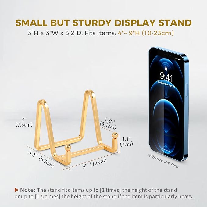 Plate Holder Easel Display Stand - 3 inch Metal Plate Stands for Display - Tabletop Picture Stand - Gold Iron Easels for Display Pictures | Photo Frames | Book | Decorative Plates | Plaque - 4 Pack