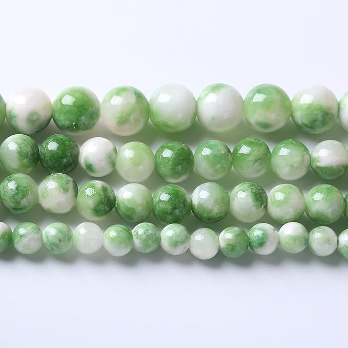 32pcs 12mm Natural Green White Persian Jade Stone Round Beads for Jewelry Making Loose Spacer Beads DIY Bracelets Necklaces 15" (12mm, Green Persian Jade)