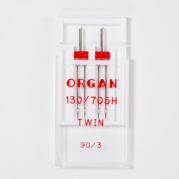 Organ Twin Sewing Machine Needles (Double Needle) Size 90/14 3.0mm, for Medium-Heavy Fabrics, Topstitching, Hems, Compatible with Singer, Brother, Janome Home Machines