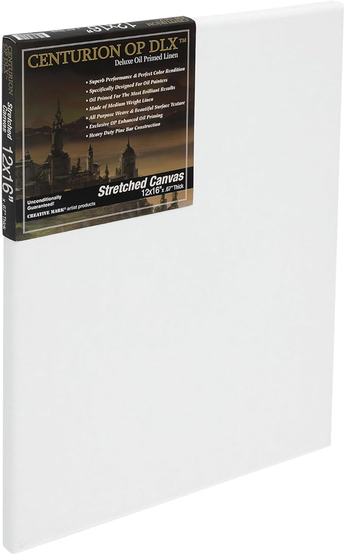 Centurion Deluxe Professional Oil Primed Linen Stretched Canvas, 11oz Linen, 12x16 - Box of 6, 0.67" Deep Canvases, Kiln-Dried Stretchers, Back Stapled, Premium Medium Weight Canvas for Oil Paintings