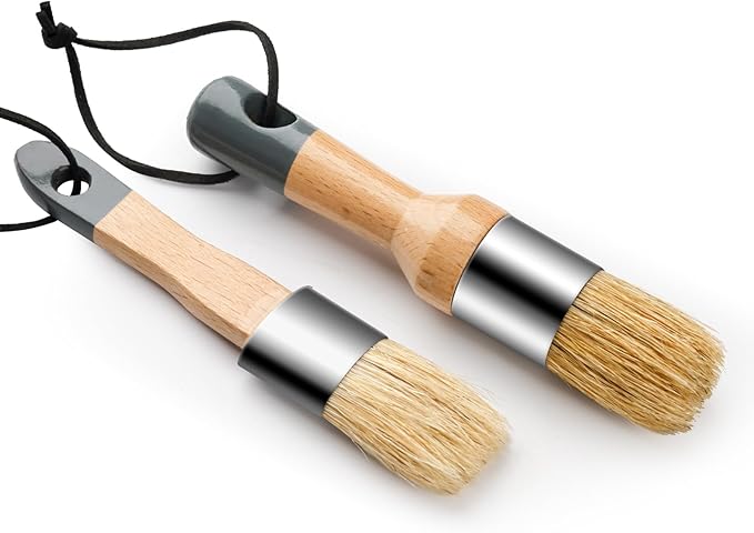 Chalk Paint Brush, 2 Pack Wax Brushes and Chalk Paint for Furniture DIY Art Crafts, Natural Bristle Round Oval Brush for All Painting and Waxing