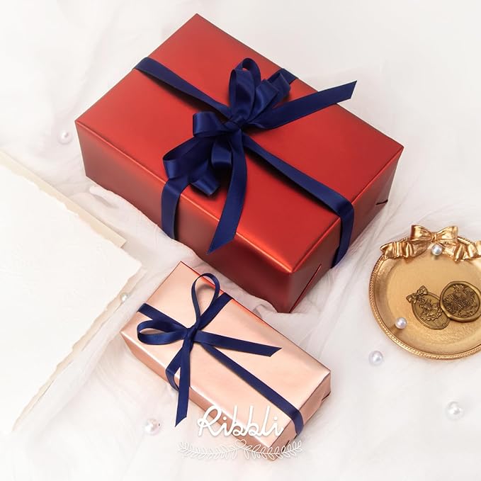 Ribbli Navy Blue Satin Ribbon Double Faced Satin 1/2 Inch x Continuous 100 Yards-Navy Ribbon for Gift Wrapping Crafts Wedding Decoration Bows Bouquet Floral Arrangement